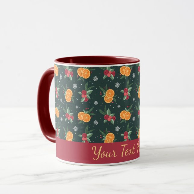 Personalized Christmas Mug with Oranges and Holly Mugg (Framsida vänster)