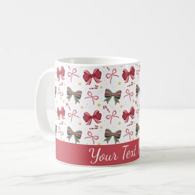 Personalized Christmas Mug With Red and Green Bows Kaffemugg (Framsida vänster)