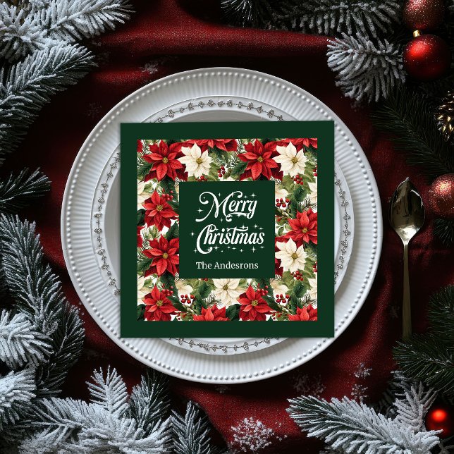 Personalized Christmas Napkins Classic Floral Look Pappersservett (Personalized Christmas Napkins Classic Floral Look)