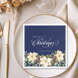 Personalized Christmas Poinsettia blue  Pappersservett