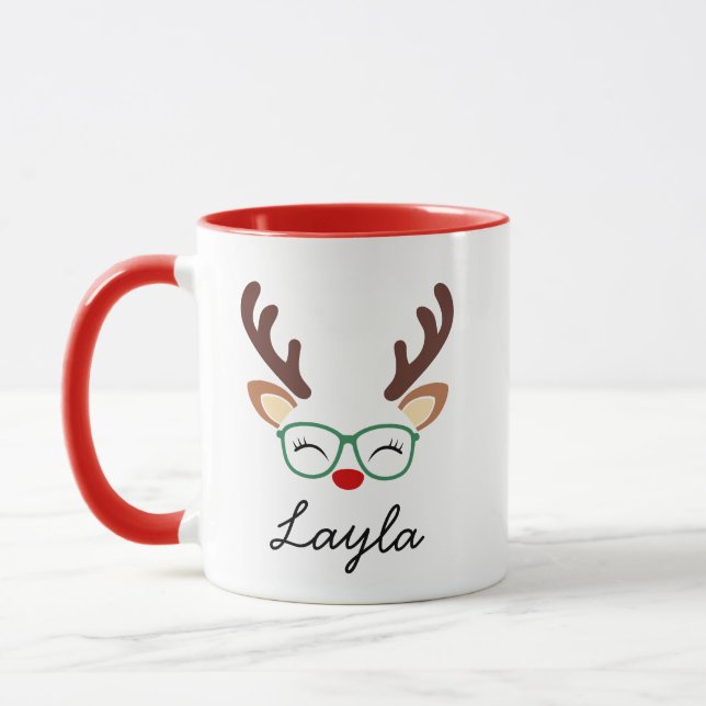 Personalized Christmas Reindeer Mug | Cute Holiday Mugg (Vänster)