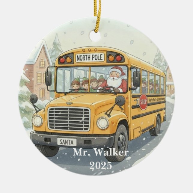 Personalized Christmas School Bus Driver Gift Julgransprydnad Keramik (Framsidan)