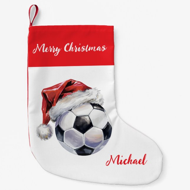 Personalized Christmas Soccer Ball with hat santa  Liten Julstrumpa (Framsidan)