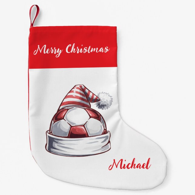 Personalized Christmas Soccer Ball with hat santa  Liten Julstrumpa (Framsidan)