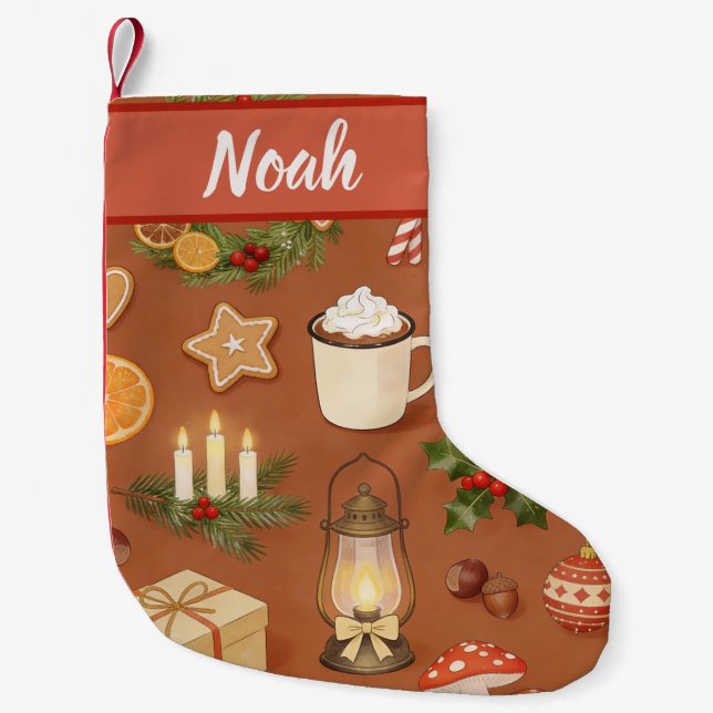 Personalized Christmas Stocking with Cozy Hot  Liten Julstrumpa (Framsidan)