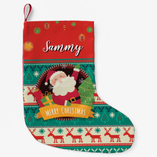 Personalized Christmas Stocking with Santa & Gifts Liten Julstrumpa