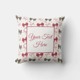 Personalized Christmas Throw Pillow With Cute Bows Kudde