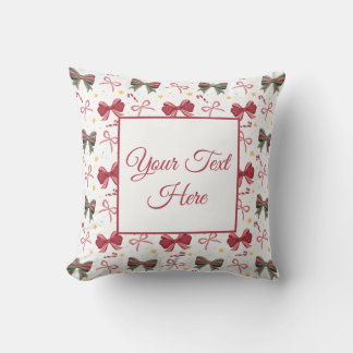 Personalized Christmas Throw Pillow With Cute Bows Kudde