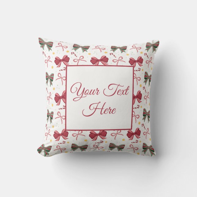 Personalized Christmas Throw Pillow With Cute Bows Kudde (Framsida)