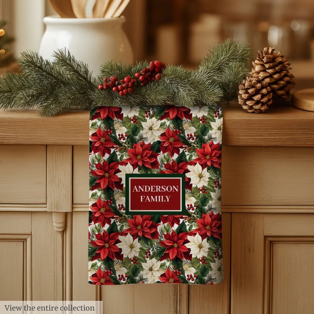 Personalized Christmas Towel Classic Floral Look Kökshandduk (Personalized Christmas Towel Classic Floral Look)