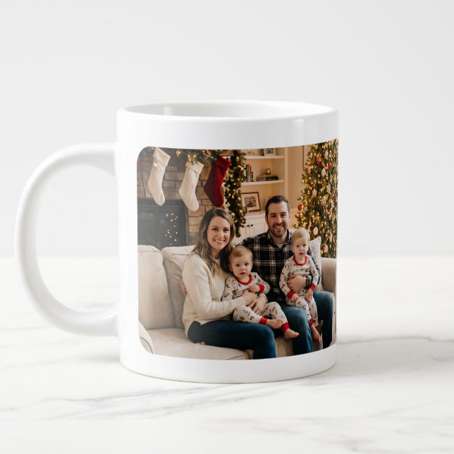 Personalized Christmas Tree Family Photo  Jumbo Mugg (Vänster)