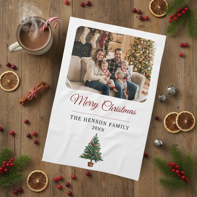 Personalized Christmas Tree Family Photo Kökshandduk (Skapare uppladdad)