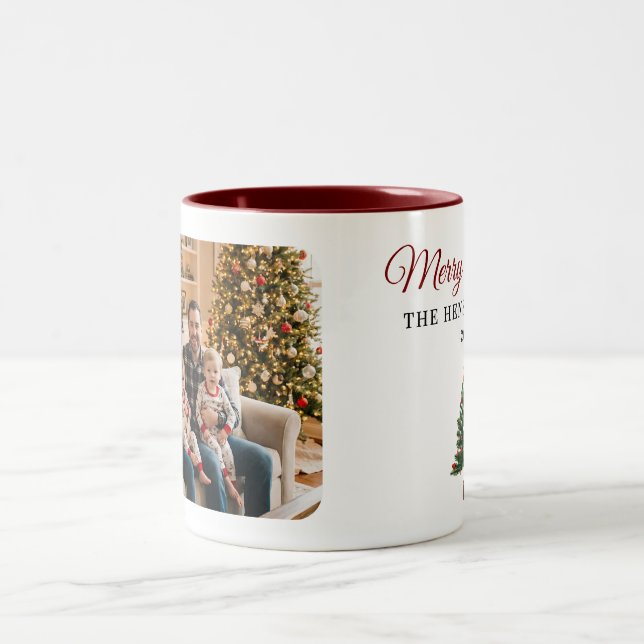 Personalized Christmas Tree Family Photo  Två-Tonad Mugg (Center)