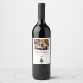 Personalized Christmas Tree Family Photo  Vinflaska Etikett