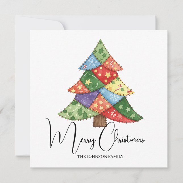 Personalized Christmas tree patchwork prints Kort (Framsida)