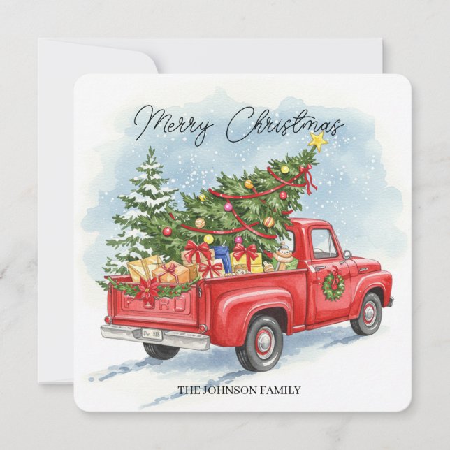 Personalized Christmas truck greeting card  Kort (Framsida)