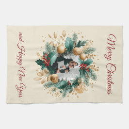 Personalized Christmas Wreath Photo Card Kökshandduk