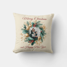 Personalized Christmas Wreath Photo Card Kudde