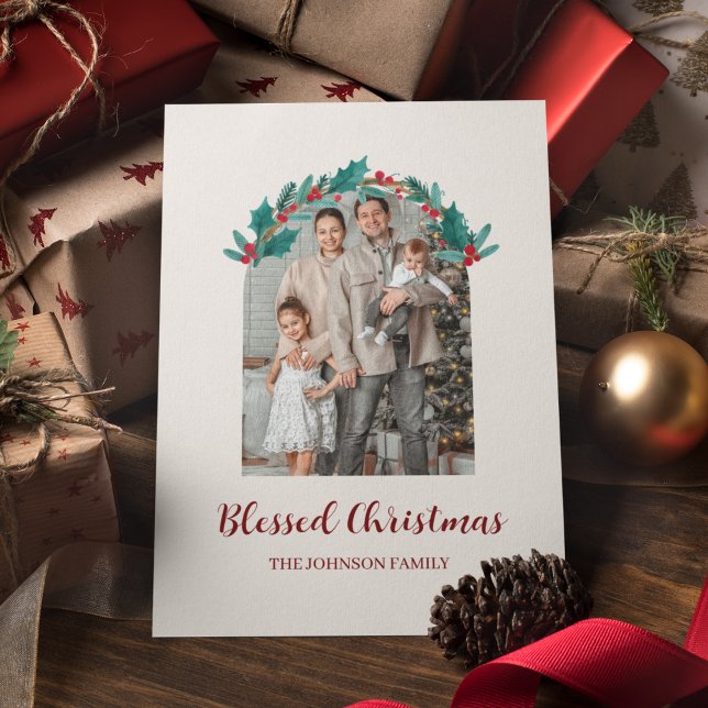 Personalized Christmas Wreath Photo & Name Card (Skapare uppladdad)
