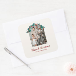 Personalized Christmas Wreath Photo & Name Sticker Fyrkantigt Klistermärke