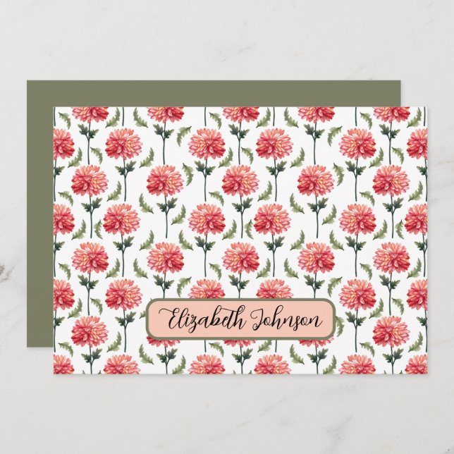 Personalized Chrysanthemum Botanical Note Card Anteckningskort (Fram/baksida)