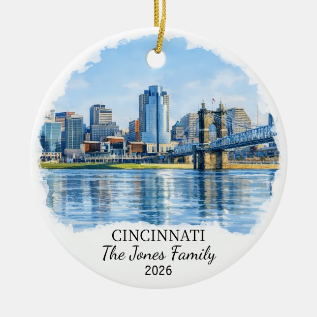 Personalized Cincinnati Ornament, Custom Ohio Julgransprydnad Keramik (Framsidan)