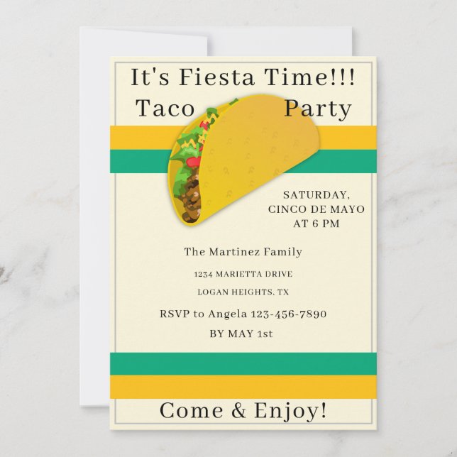 Personalized Cinco de Mayo Taco Party Invitation Inbjudningar (Framsida)