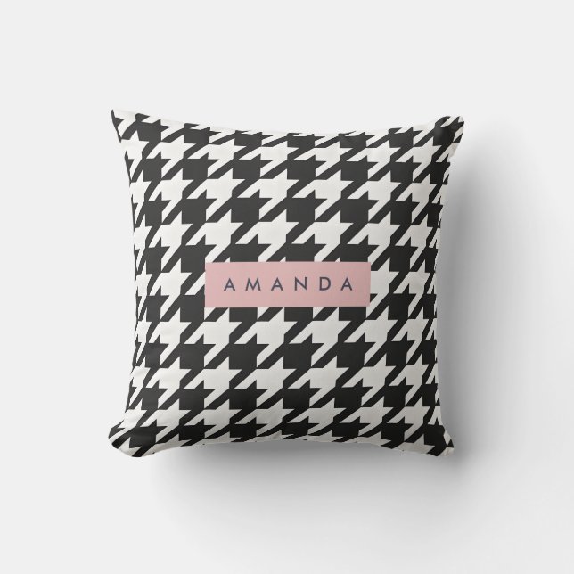 Personalized Classic Black and White Houndstooth  Kudde (Framsida)