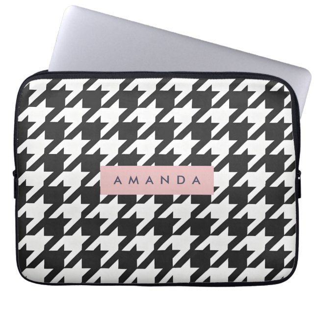 Personalized Classic Black and White Houndstooth  Laptop Fodral (Framsidan)