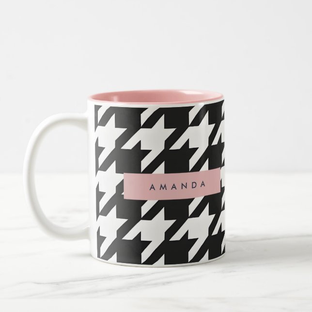 Personalized Classic Black and White Houndstooth  Två-Tonad Mugg (Vänster)