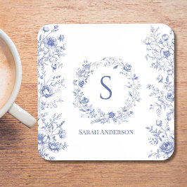 Personalized Classic Blue Flowers Floral Pattern Underlägg