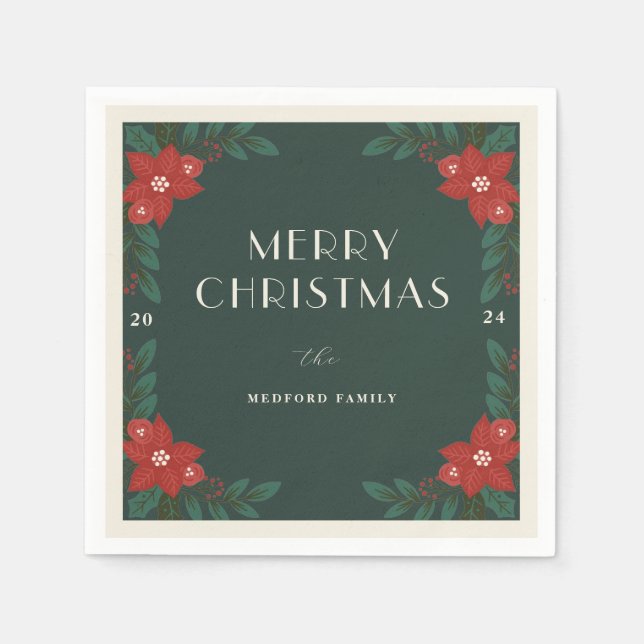 Personalized Classic Christmas Floral Napkins  Pappersservett (Framsidan)