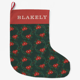 Personalized Classic Christmas Floral Stocking  Stor Julstrumpa