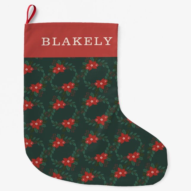 Personalized Classic Christmas Floral Stocking  Stor Julstrumpa (Framsidan)
