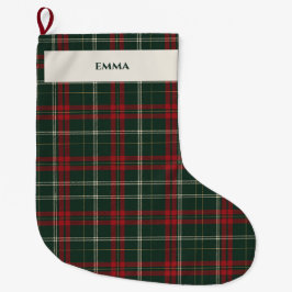Personalized Classic Christmas Tartan Plaid Stocki Stor Julstrumpa