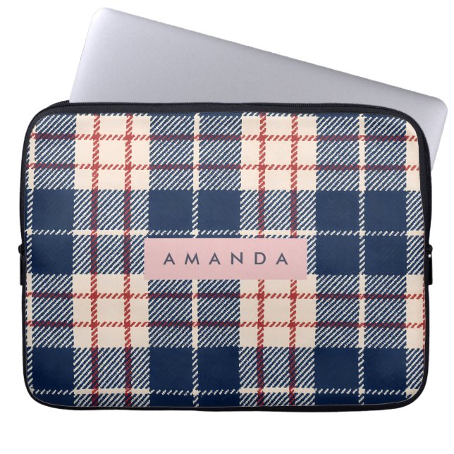 Personalized Classic Navy and Red Plaid Laptop Fodral (Framsidan)