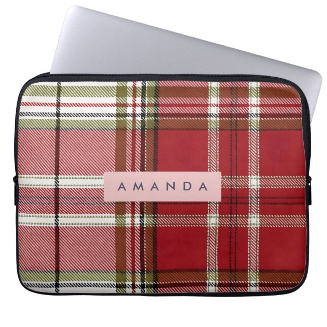 Personalized Classic Red and Olive Plaid  Laptop Fodral (Framsidan)