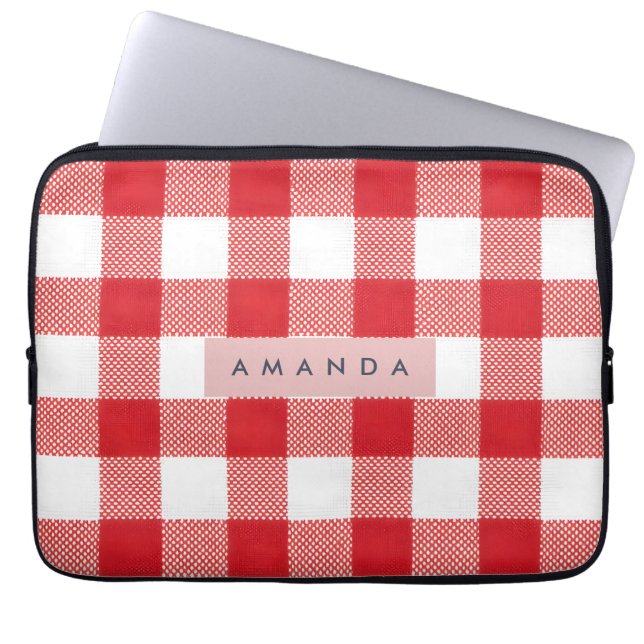 Personalized Classic Red Gingham Plaid Laptop Fodral (Framsidan)