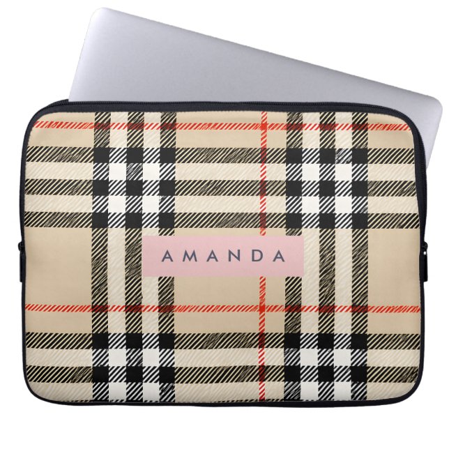 Personalized Classic Tan, Black & Red Plaid Laptop Fodral (Framsidan)