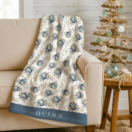 Personalized Coastal Crab Christmas Lights Holiday Fleecefilt