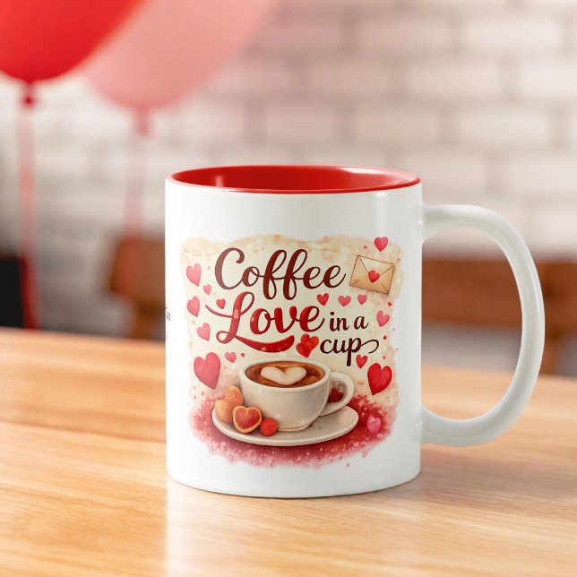 Personalized Coffee Love in a Cup Valentine mug Två-Tonad Mugg (Skapare uppladdad)