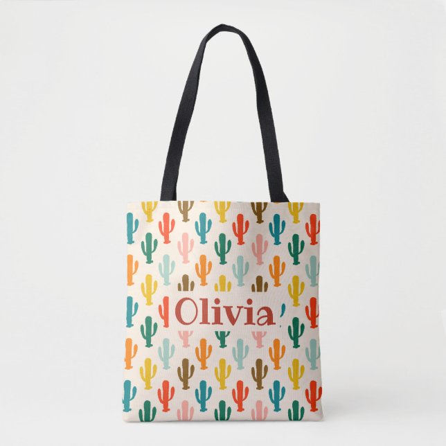 Personalized Colorful Cacti Pattern Tote Bag Tygkasse (Framsida)