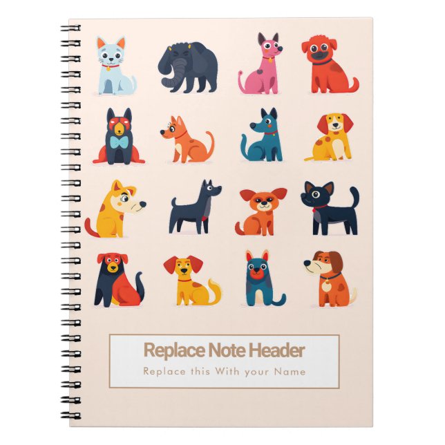 Personalized Colorful Cute Dogs Notebook Anteckningsbok (Framsidan)
