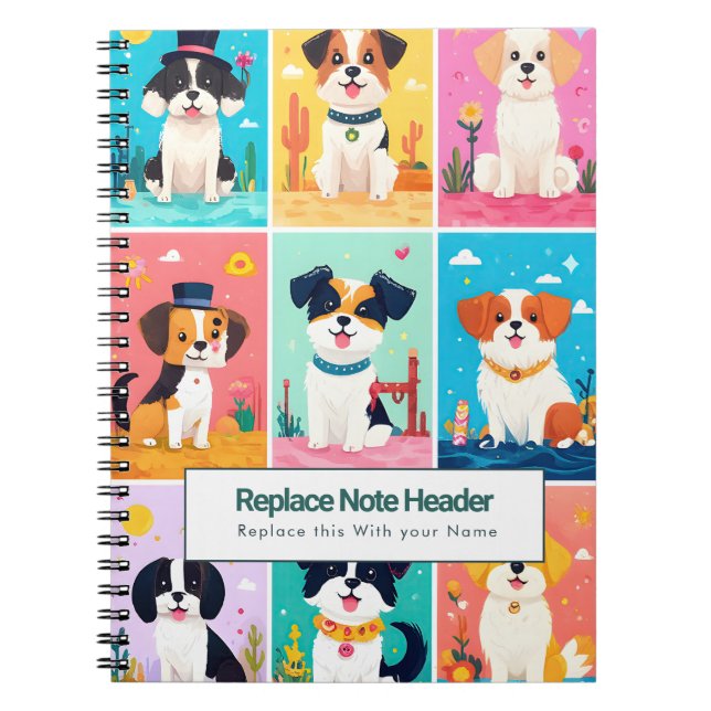 Personalized Colorful Cute Dogs Notebook Anteckningsbok (Framsidan)