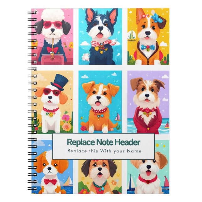 Personalized Colorful Cute Dogs Notebook Anteckningsbok (Framsidan)