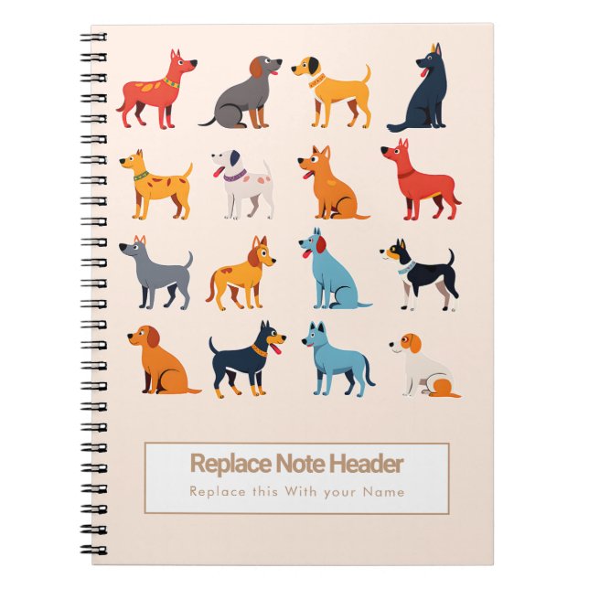 Personalized Colorful Cute Dogs Notebook Anteckningsbok (Framsidan)