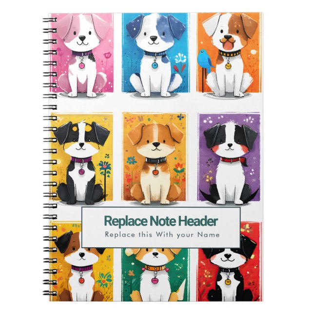 Personalized Colorful Cute Dogs Notebook Anteckningsbok (Framsidan)