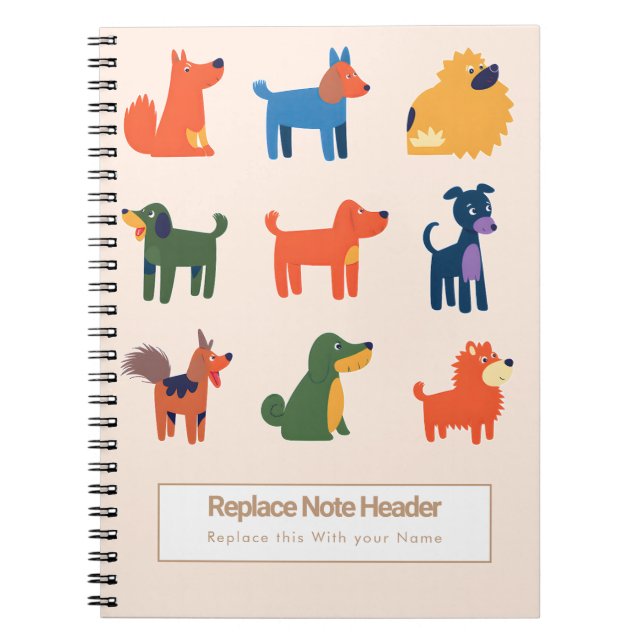 Personalized Colorful Cute Dogs Notebook Anteckningsbok (Framsidan)