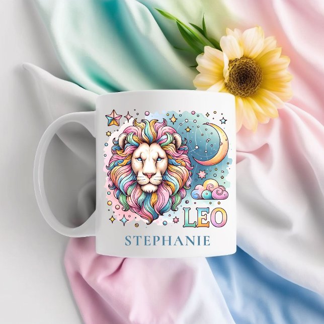 Personalized Colorful Leo Zodiac Astrology Lion Kaffemugg (Personalized Colorful Leo Zodiac Astrology Lion Coffee Mug)