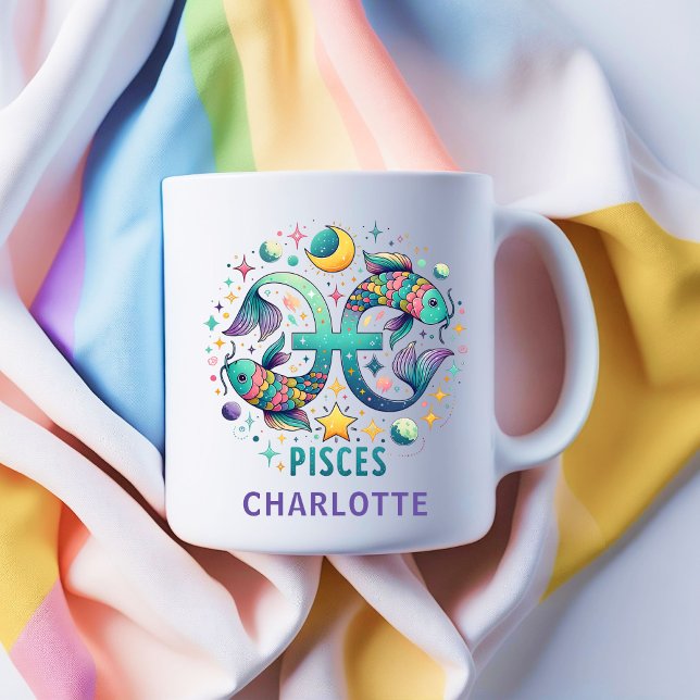 Personalized Colorful Pisces Zodiac Fish Astrology Kaffemugg (Personalized Colorful Pisces Zodiac Fish Astrology Coffee Mug)